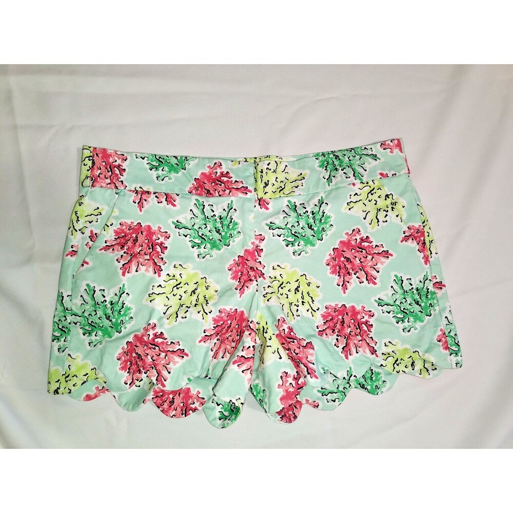 Crown & Ivy Womens Floral Scalloped Shorts Size 4 Mint Pink Green Preppy